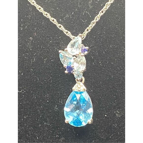 P⭐️M GENUINE SWISS BLUE AND SKY BLUE TOPAZ PENDANT NECKLACE 925 - Picture 2 of 16